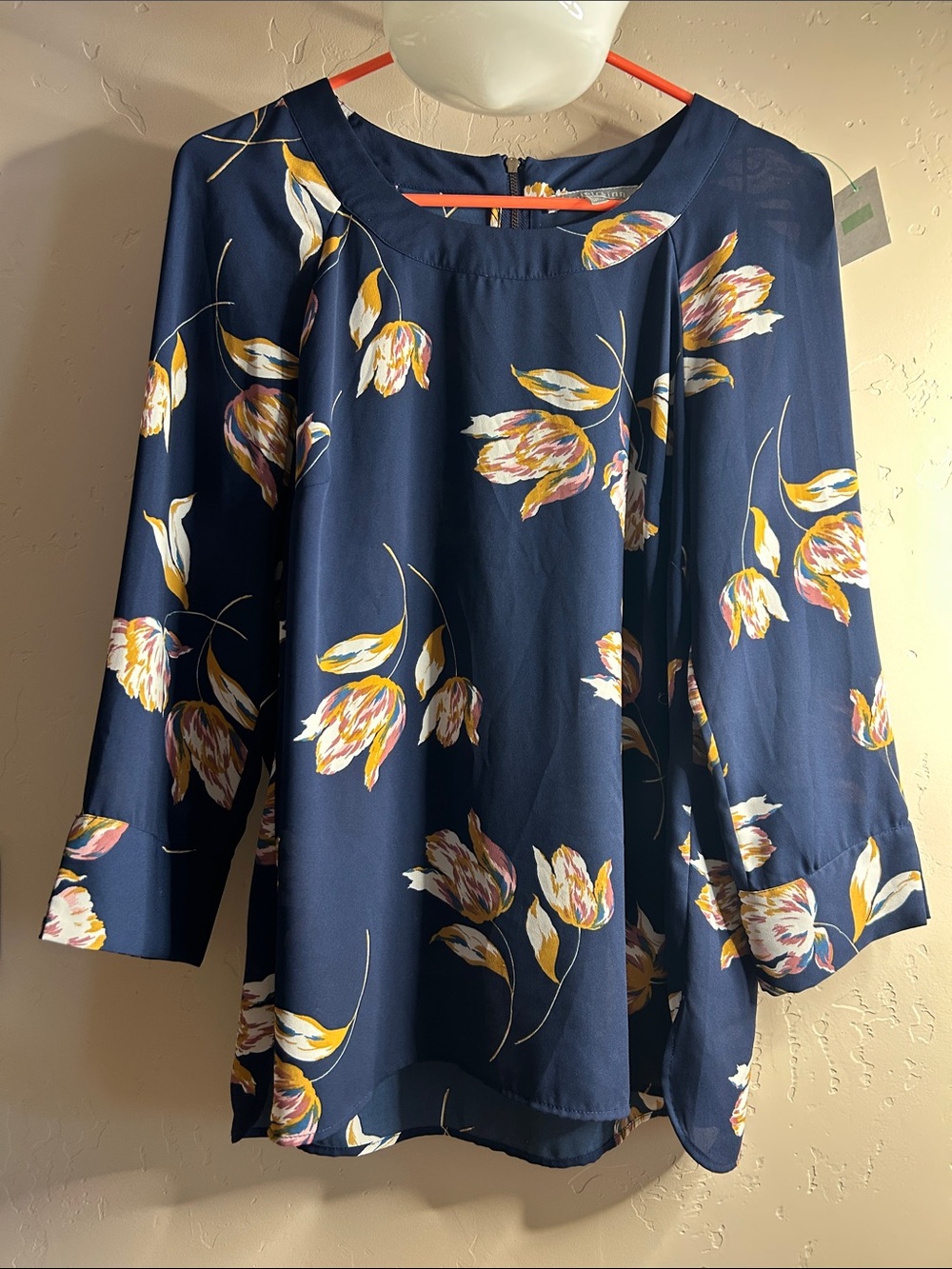 Daniel Rainn Navy Floral 3/4 Sleeve Blouse